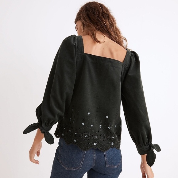 NWT Madewell Embroidered Eyelet Corduroy Tie-Sleeve Top - Picture 3 of 15